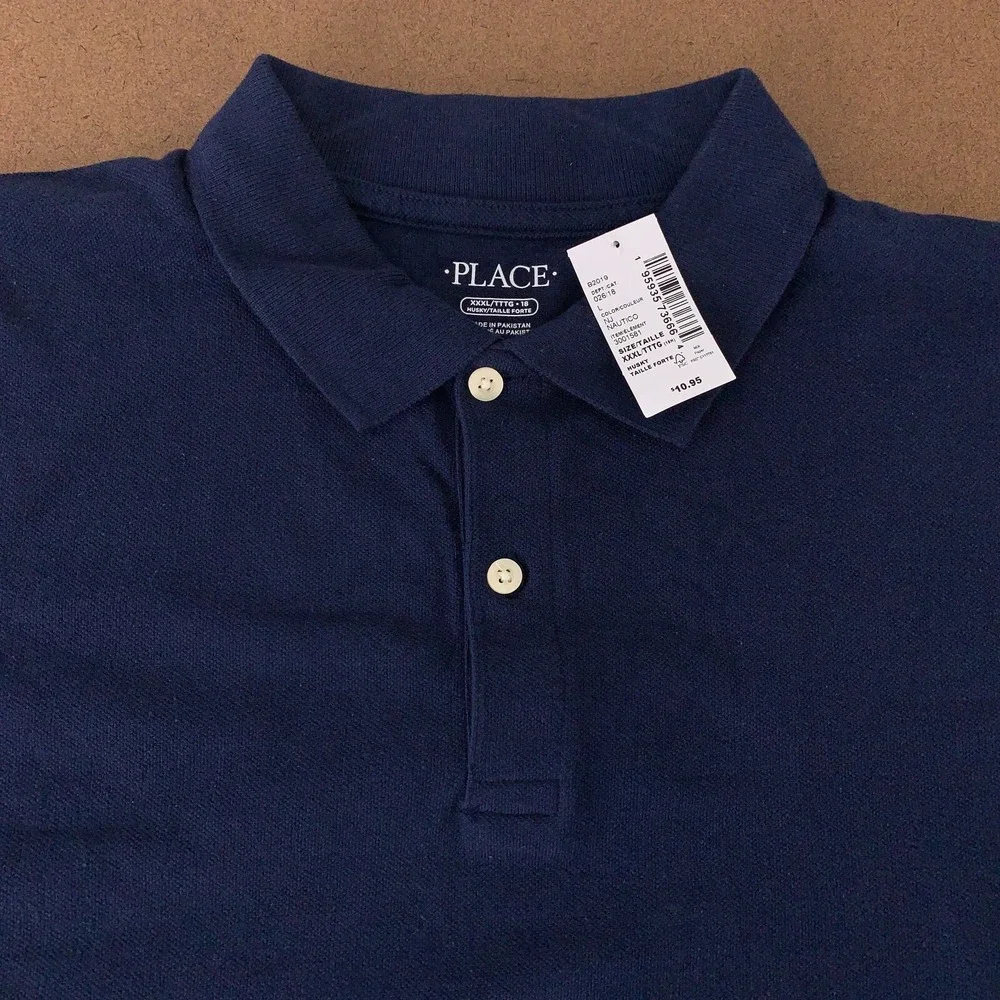 The Children's Place Boys 18 Husky Nautical Blue Short Sleeve Uniform Polo NWT